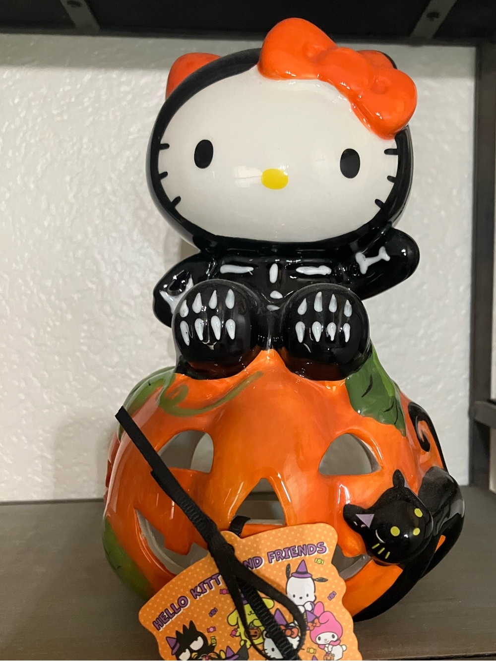 Blue Sky Hello Kitty Halloween Black Cat Pumpkin Figurine